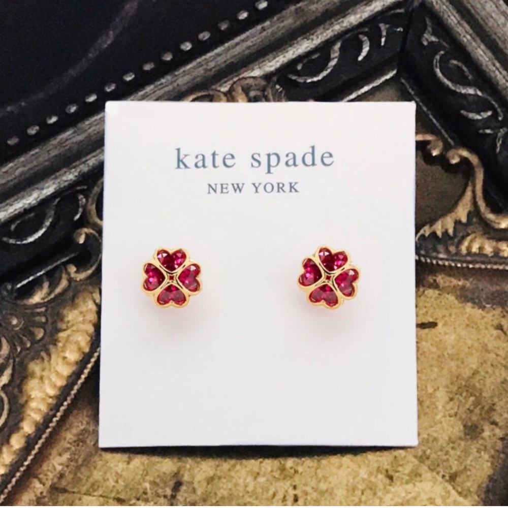 KATE SPADE • Gold Something Sparkly Ruby Red Crystal Earrings - Picture 5 of 5